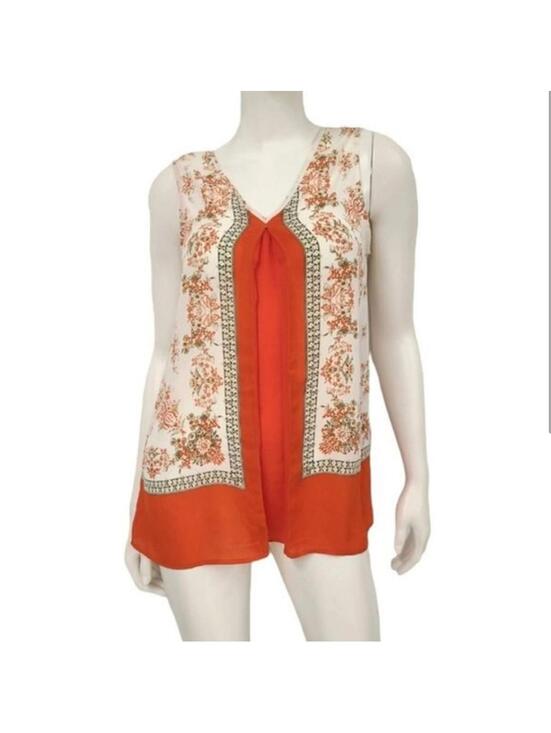 Violet & Claire Orange Floral Printed Boho Sleeveless V-neck Tank- Size Medium - Picture 6 of 6